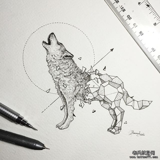 小清新狼几何纹身图片