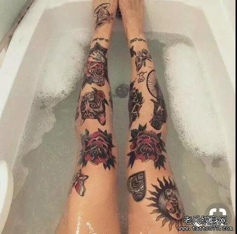 腿部欧美纹身图案