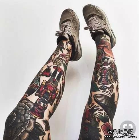 腿部school纹身图案
