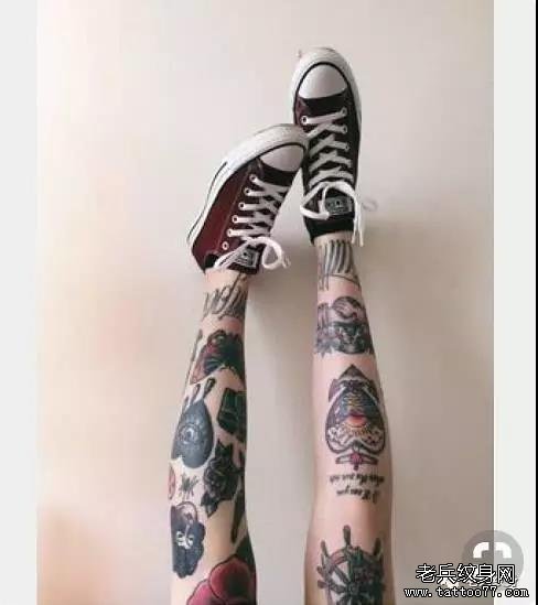 腿部school纹身图案