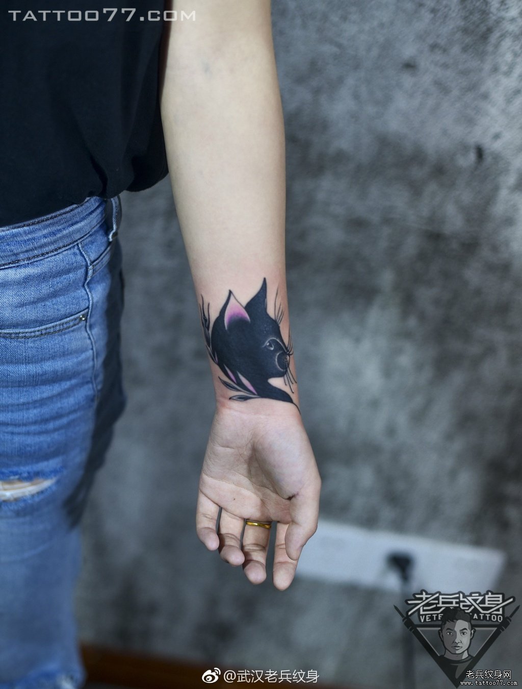 手臂猫纹身图案作品