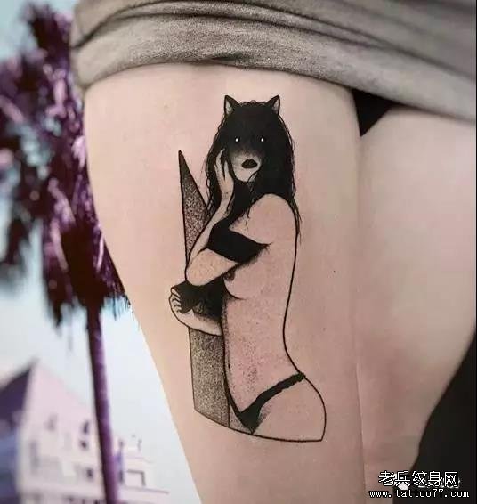 腿部小清新纹身图案