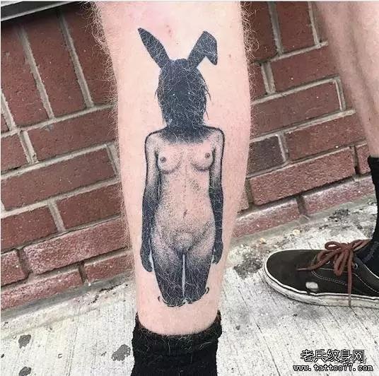 腿部小清新纹身图案