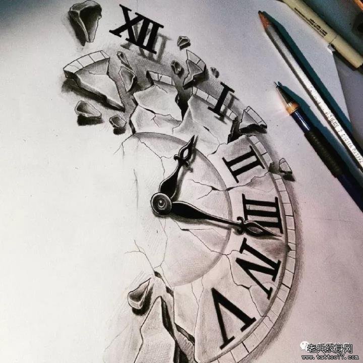 欧美时钟纹身图案