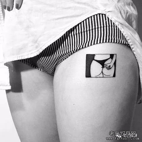 腿部小污图方形纹身图案