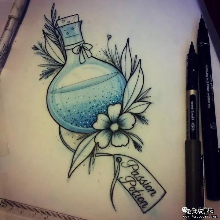 漂流瓶英文纹身图案