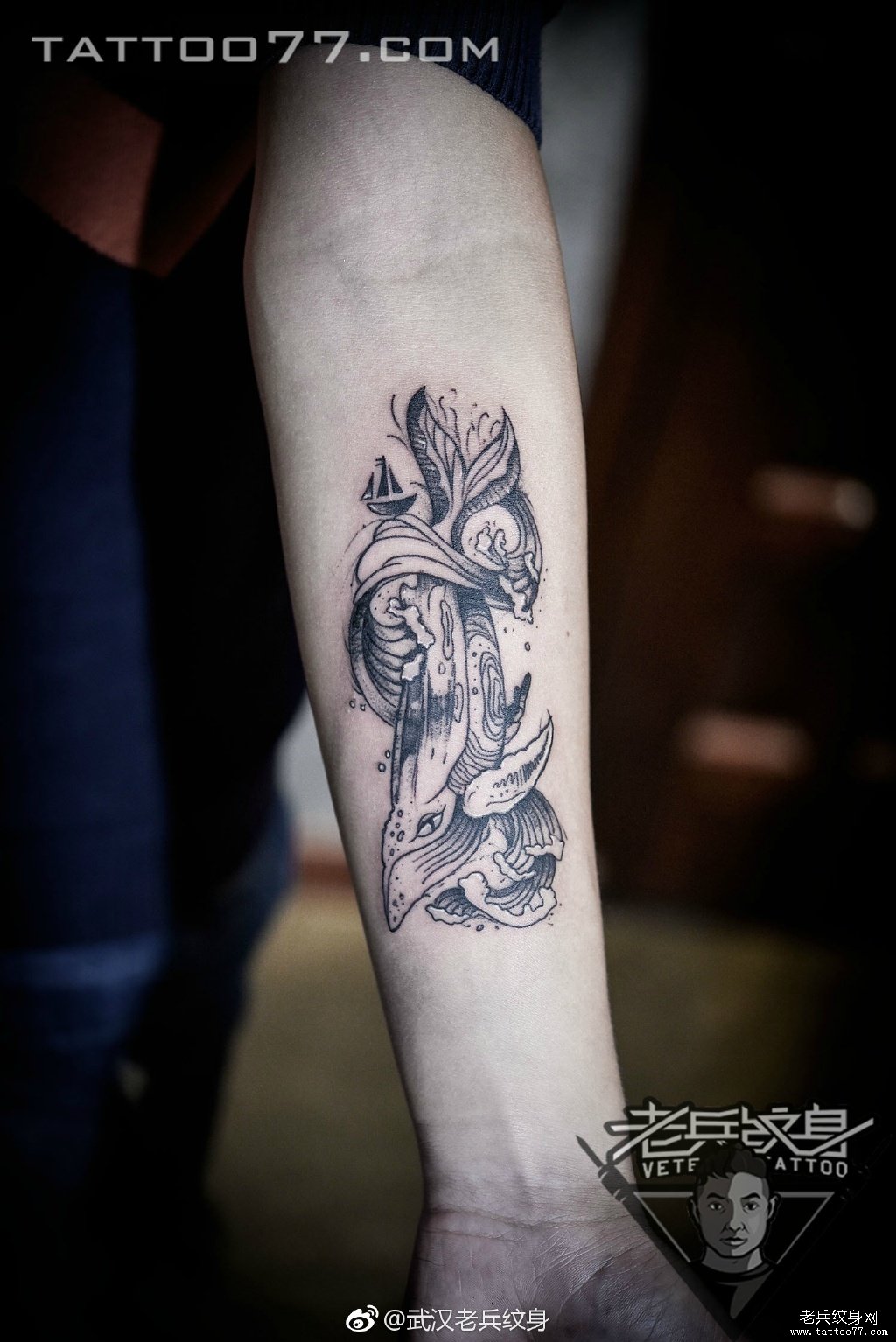 手臂鲸鱼纹身图案作品