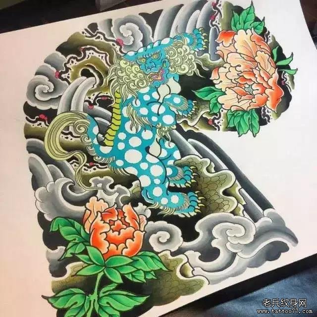 手臂半甲貔貅纹身图案作品