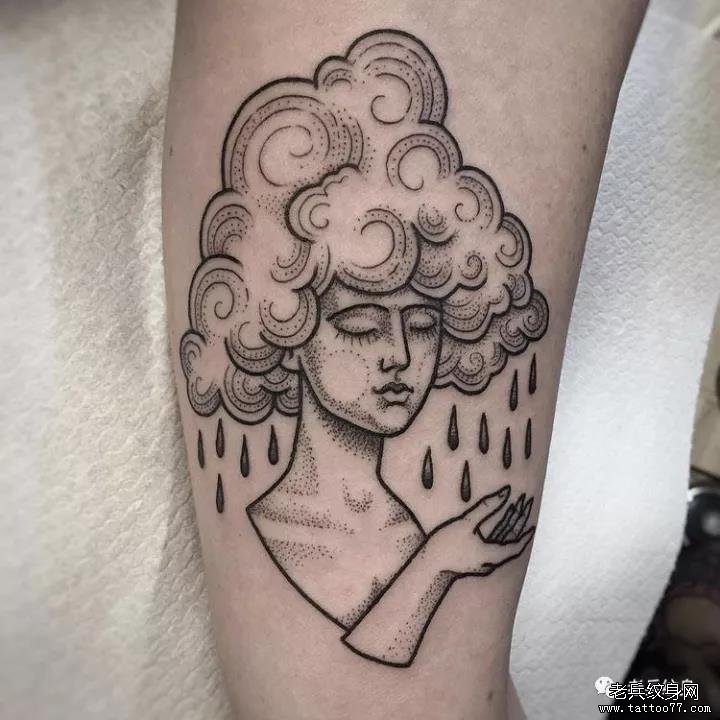 腿部点刺女郎天气纹身图案