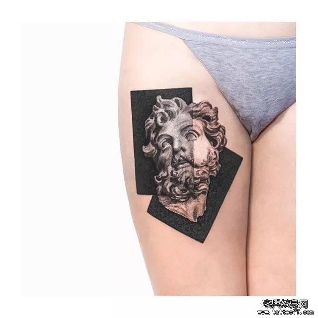 腿部石膏像纹身图案