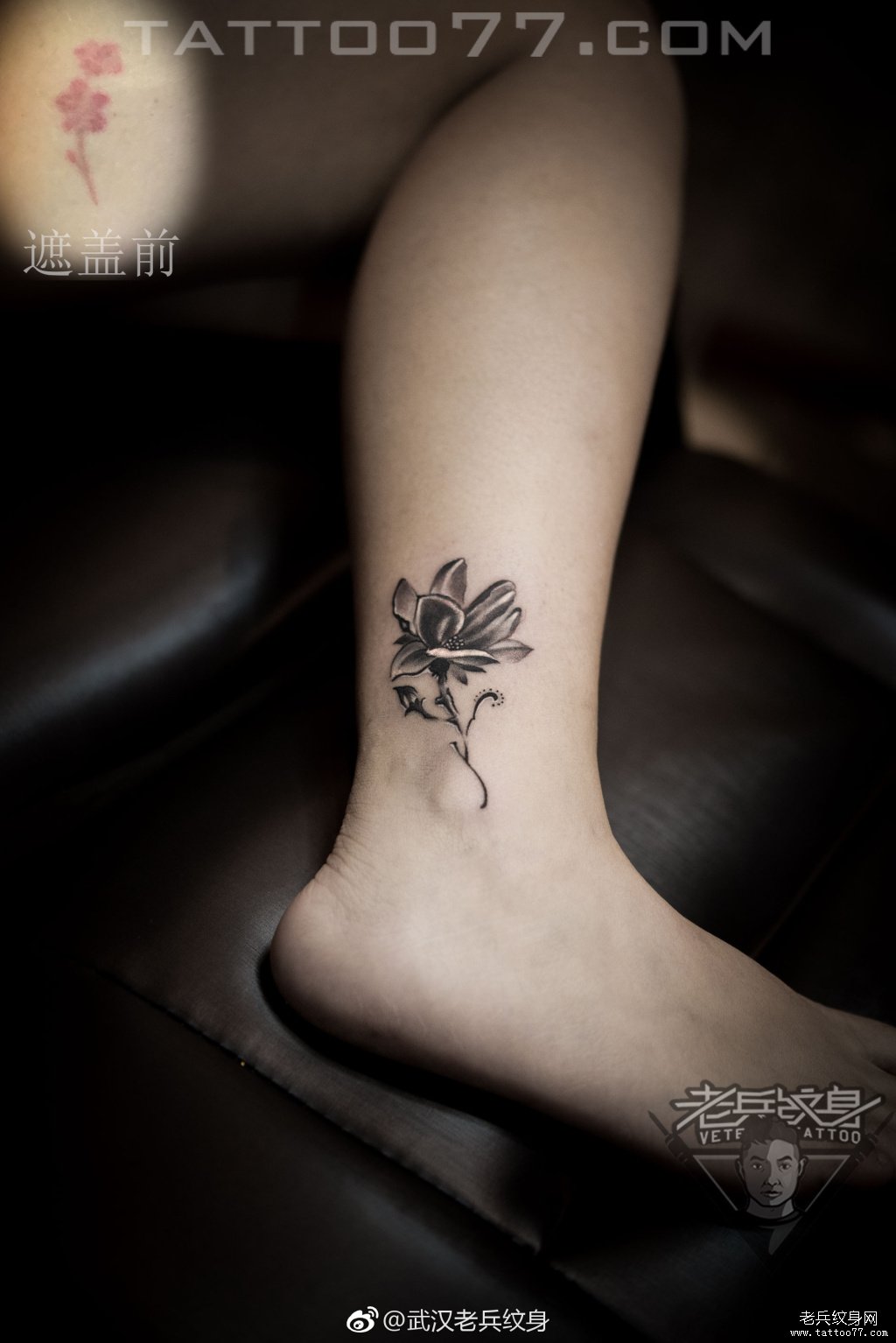 脚踝遮盖小花花纹身图案