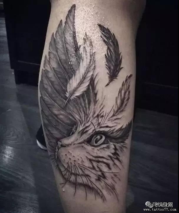 手臂羽毛翅膀猫咪纹身图案