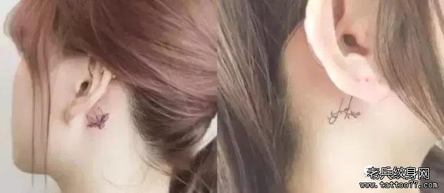 耳后小清新蝴蝶纹身图案