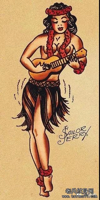 手臂欧美school女郎纹身图案