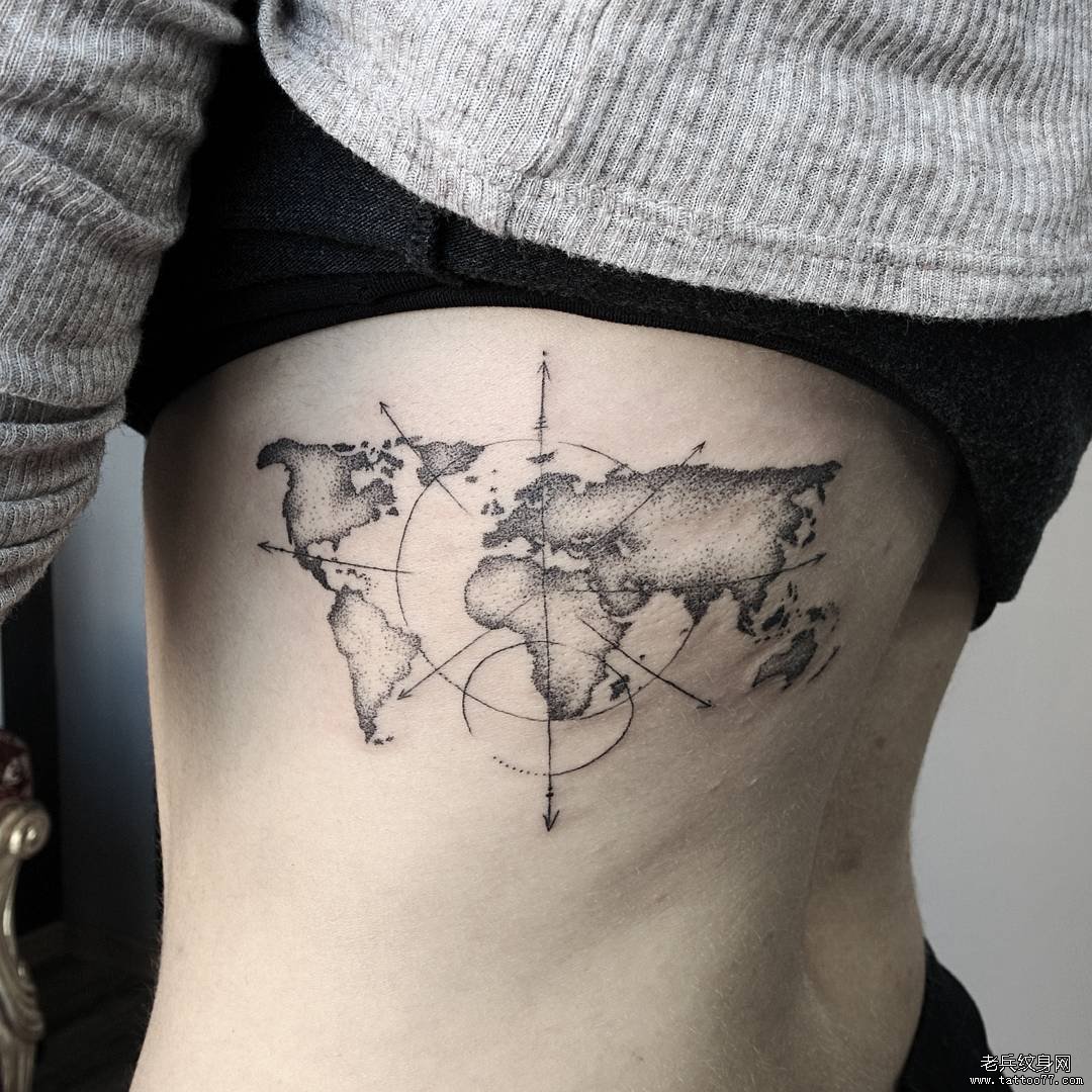 线条球地图纹身图案