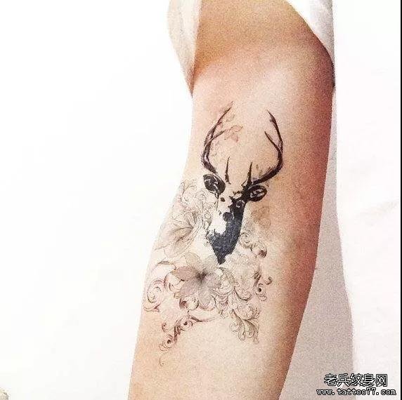 手臂花藤鹿头纹身图案