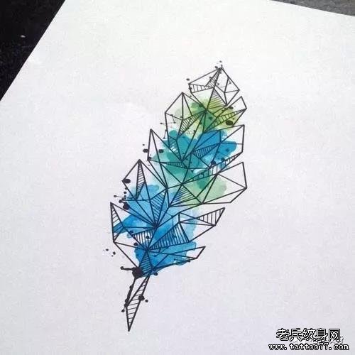 几何水彩泼墨羽毛纹身图案