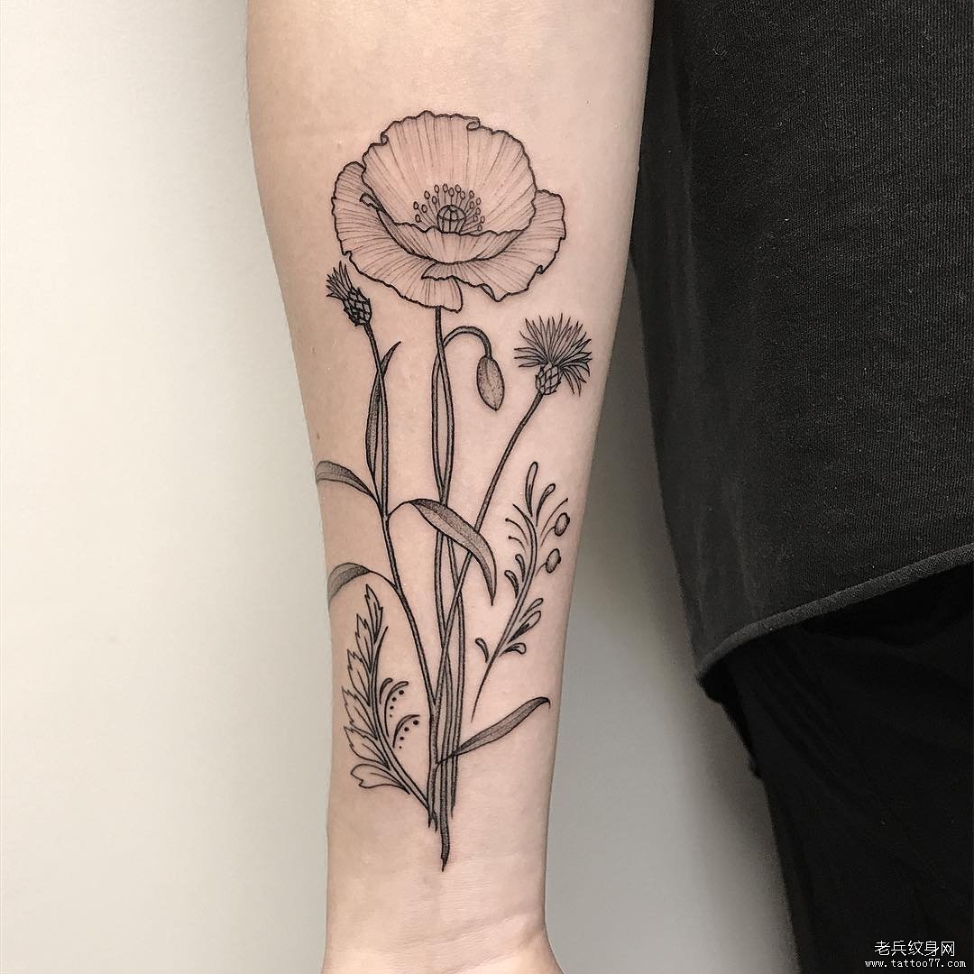 叶子花花苞小手臂胳膊纹身图案