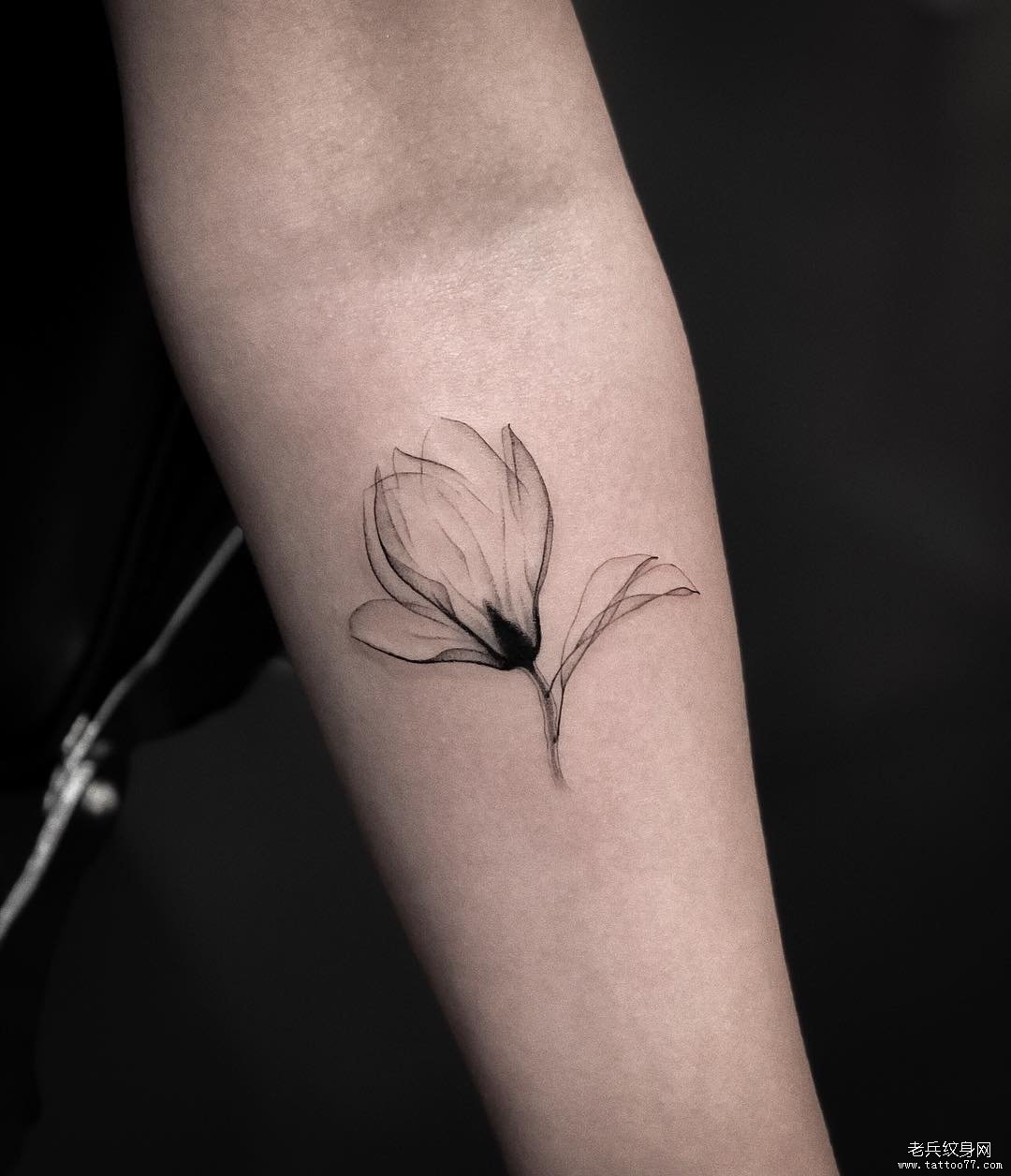 花朵黑灰小臂纹身图案