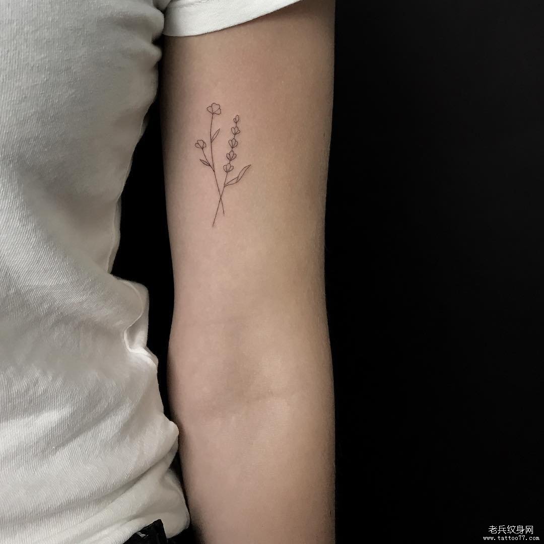 花朵线条大臂纹身图案