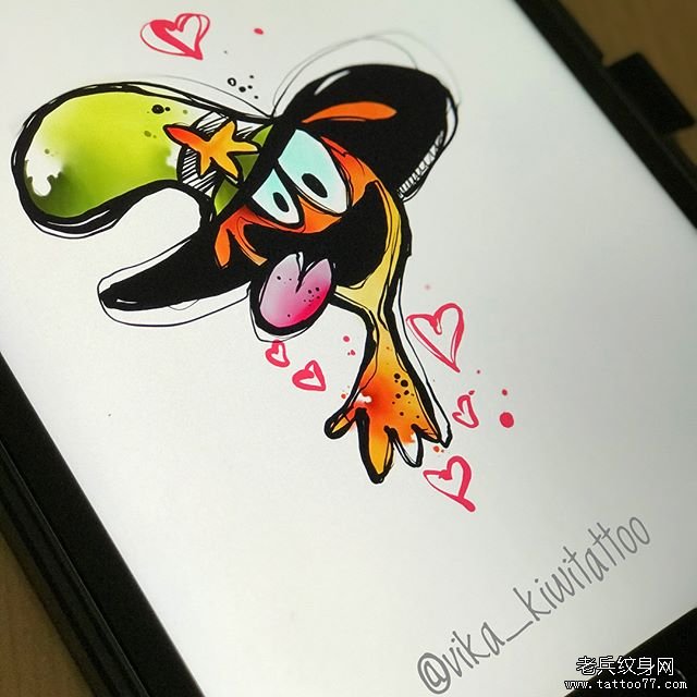 水彩卡通人物纹身图案