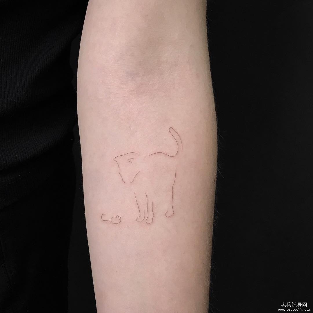 线条猫咪老鼠手臂纹身图案