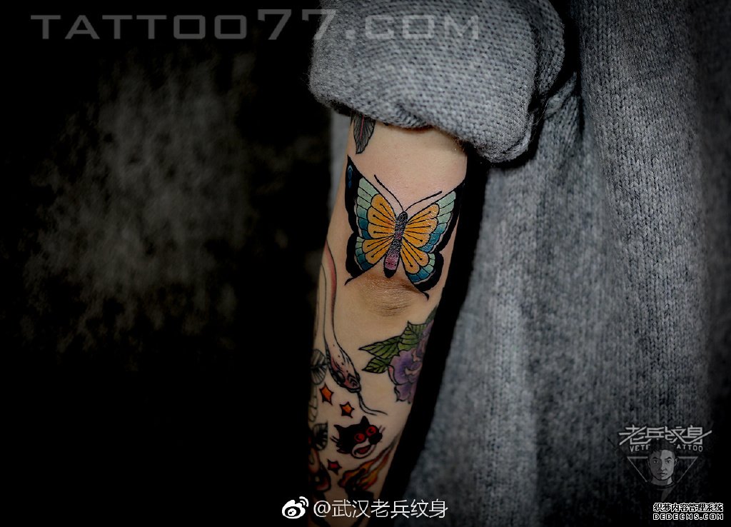 色彩蝴蝶手臂tattoo图案