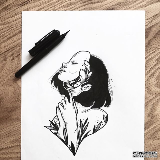 黑灰女郎纹身手稿图案