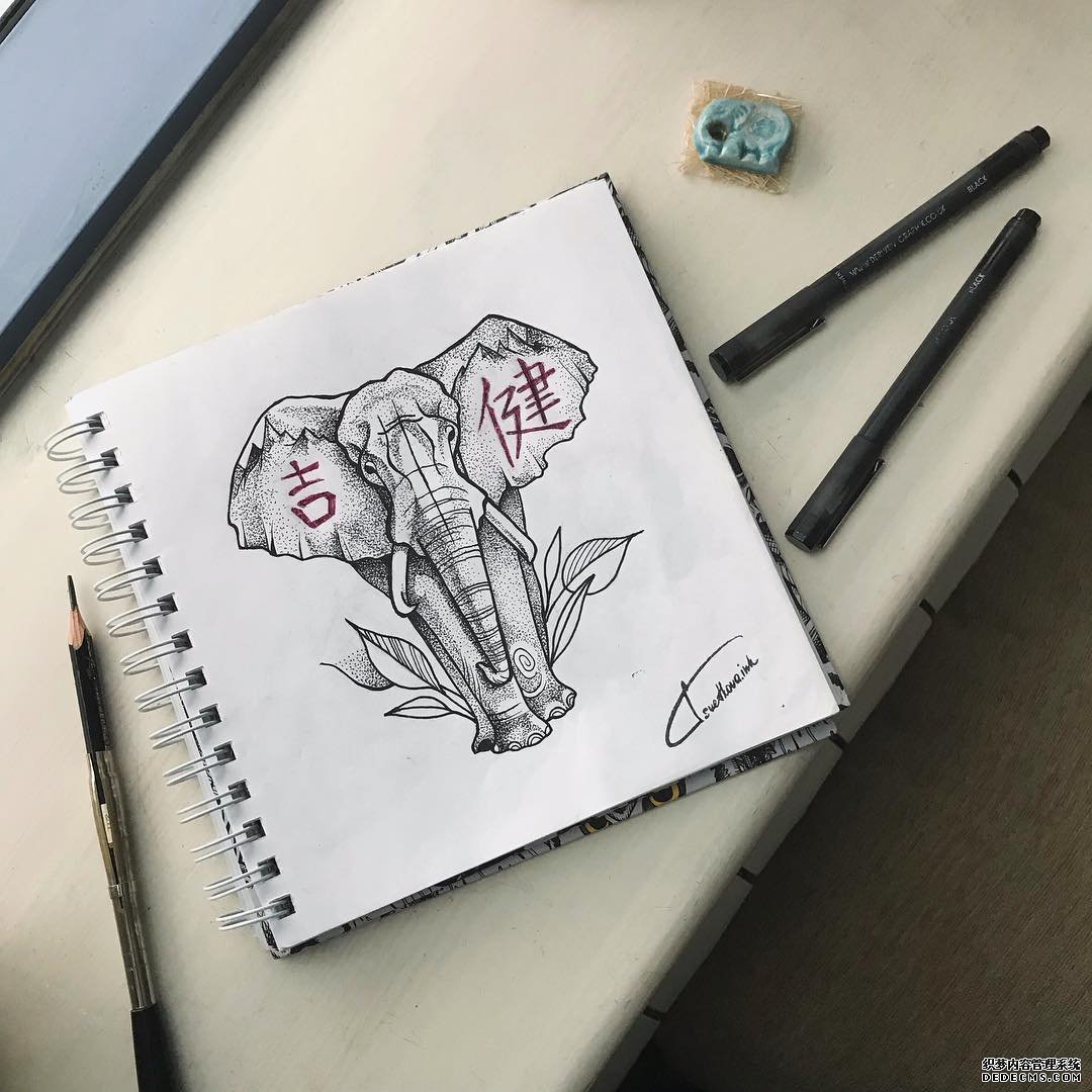 点刺大象纹身手稿