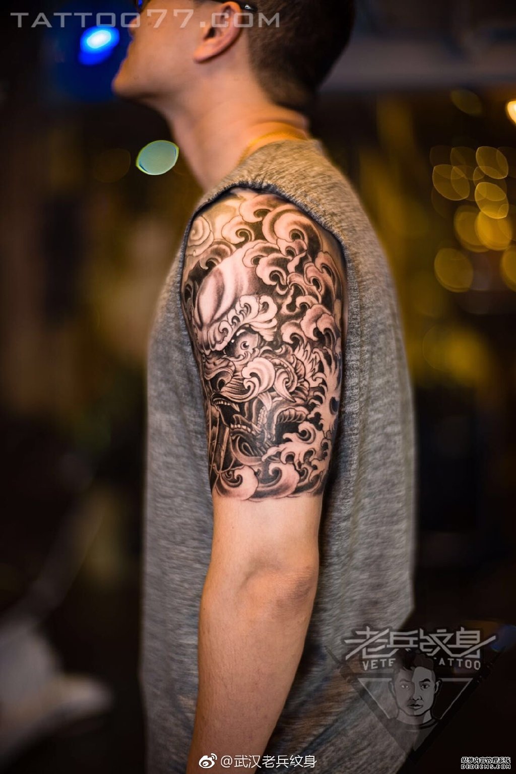 黑灰唐狮大臂tattoo作品