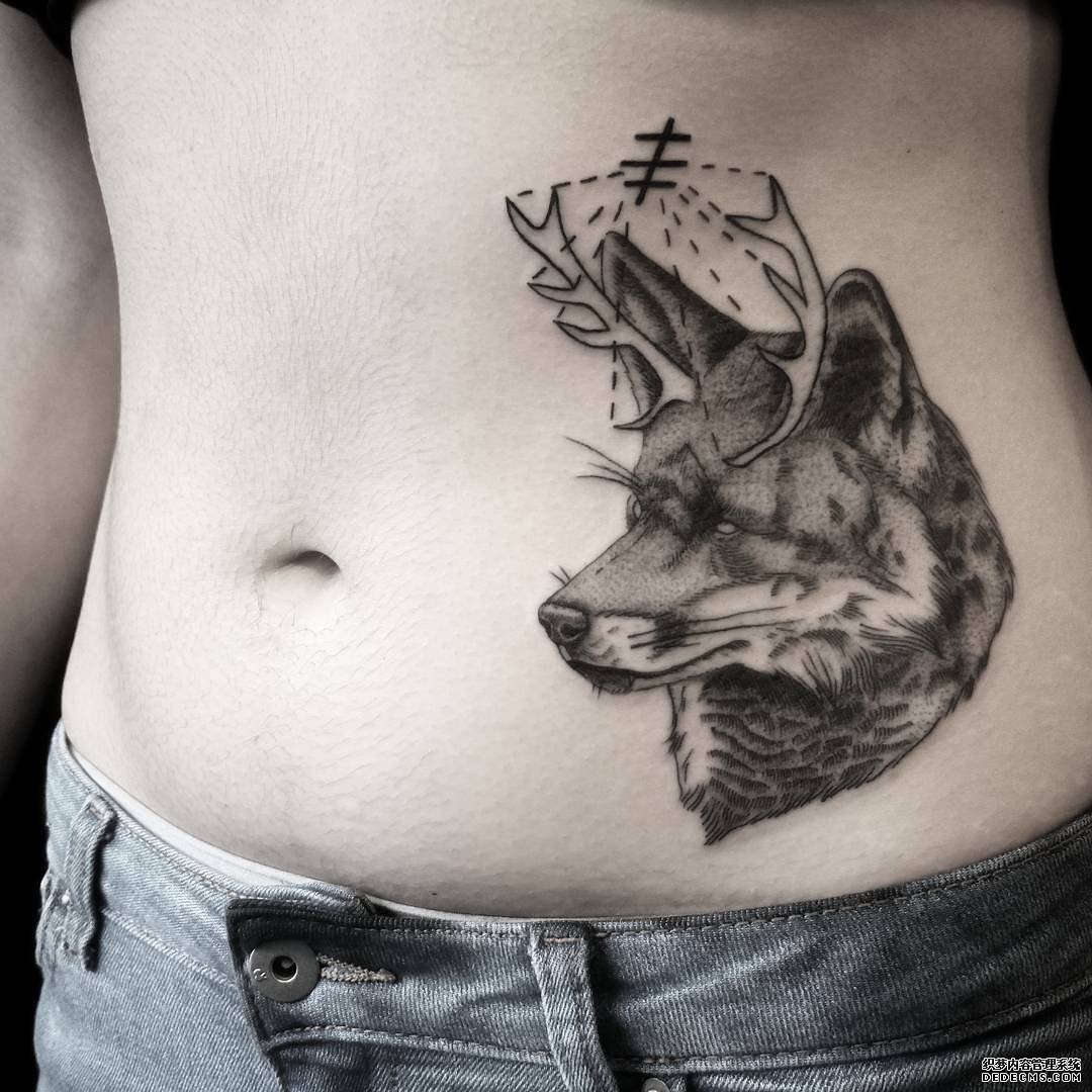 腹部狼纹身图案