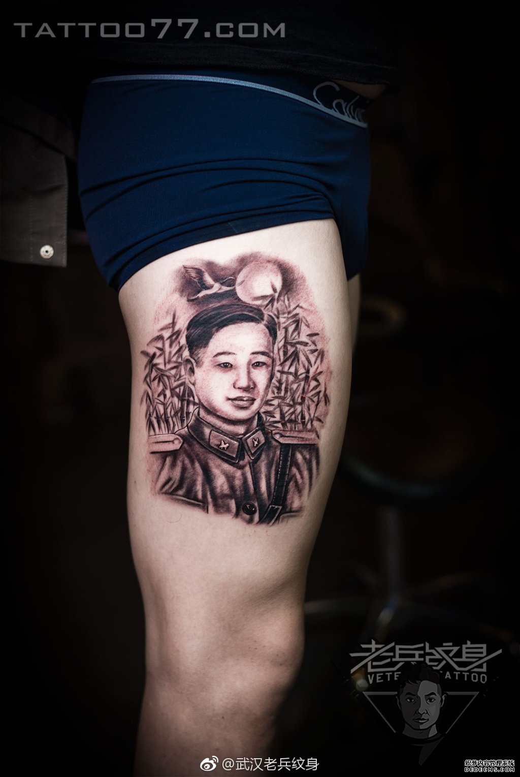 黑灰肖像大腿tattoo作品