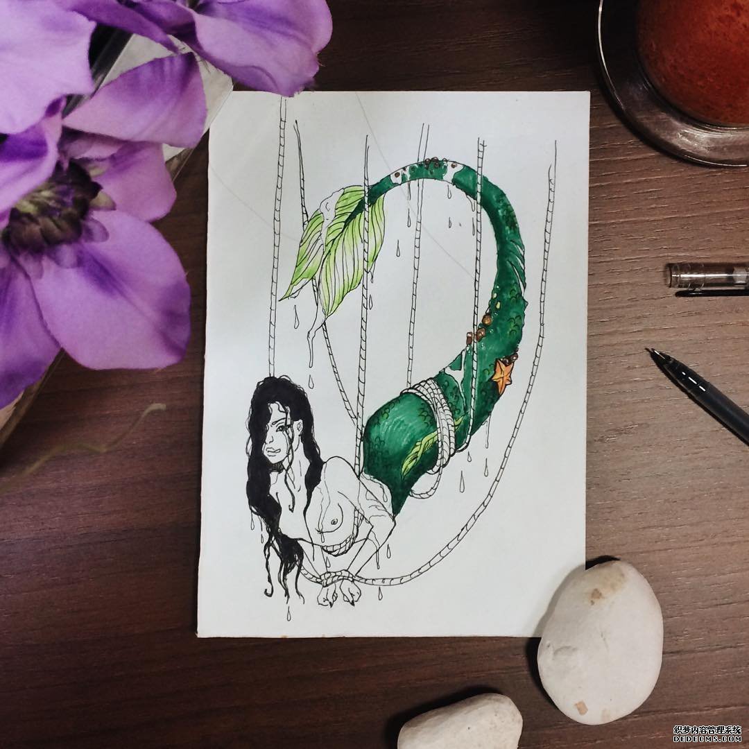 色彩人鱼纹身手稿