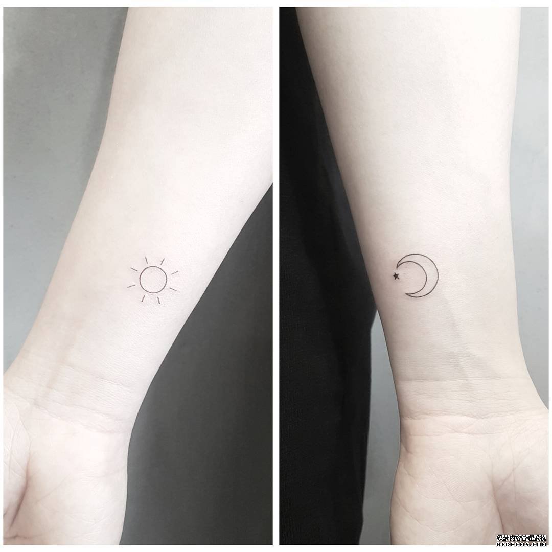 情侣月亮太阳手腕纹身图案