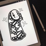 黑灰简约女巫纹身