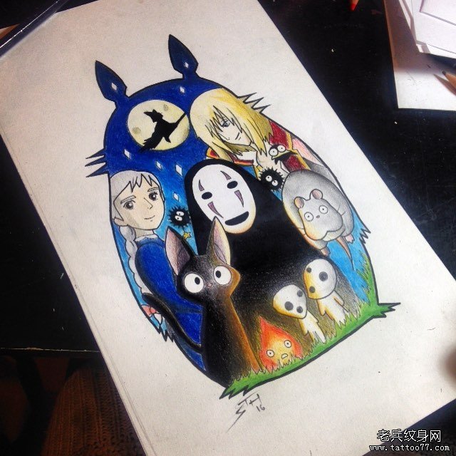 色彩卡通龙猫卡通人物文身图案