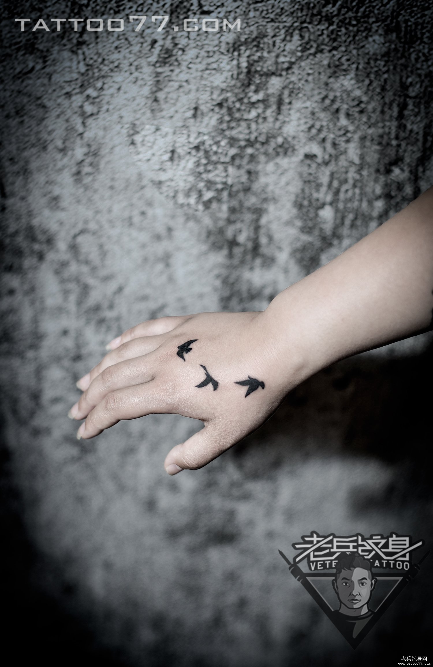 手背飞鸟纹身图案