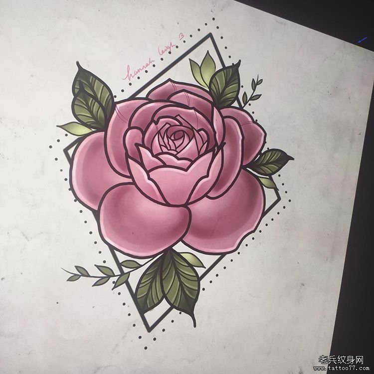 色彩玫瑰纹身图案