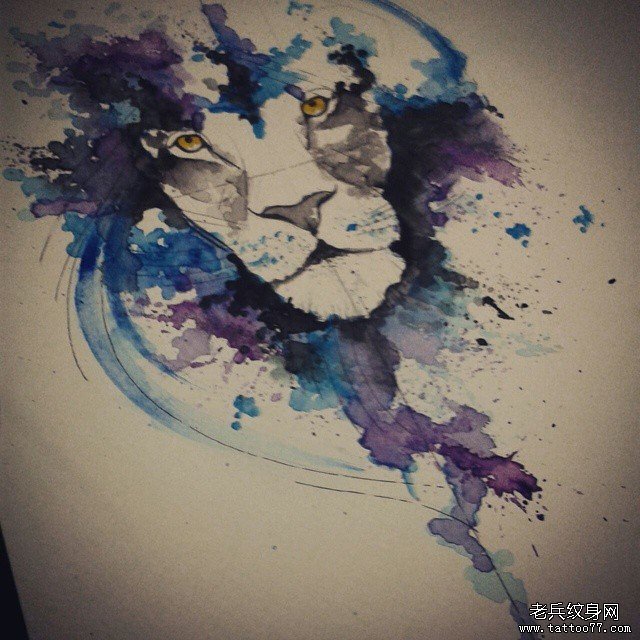 水彩狮子纹身手稿