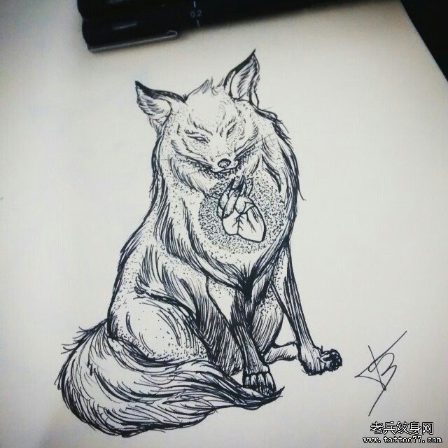 狐狸手稿纹身图案