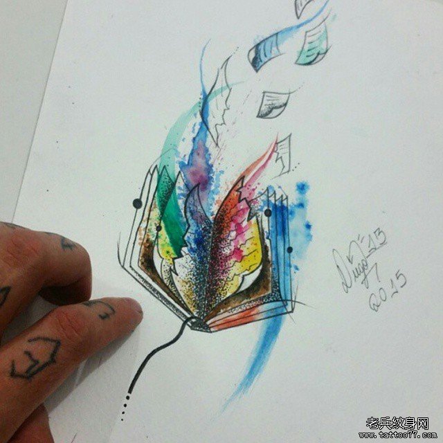 水彩手稿纹身图案