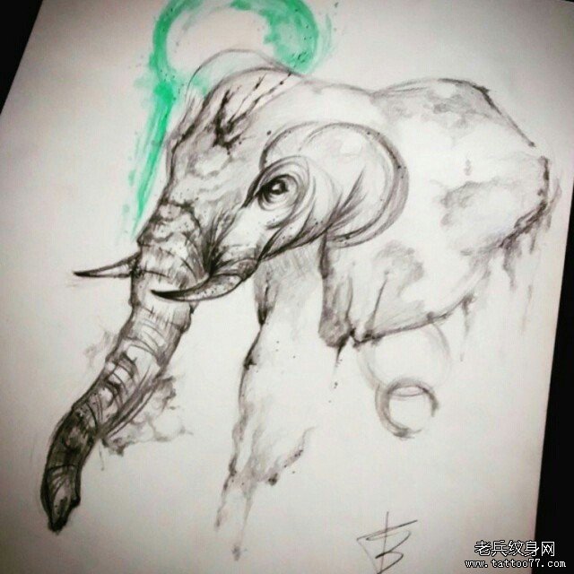 大象手稿纹身图案
