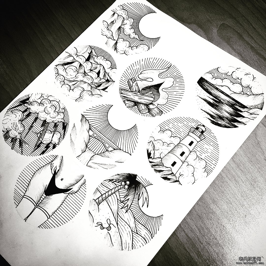 线条风景纹身手稿