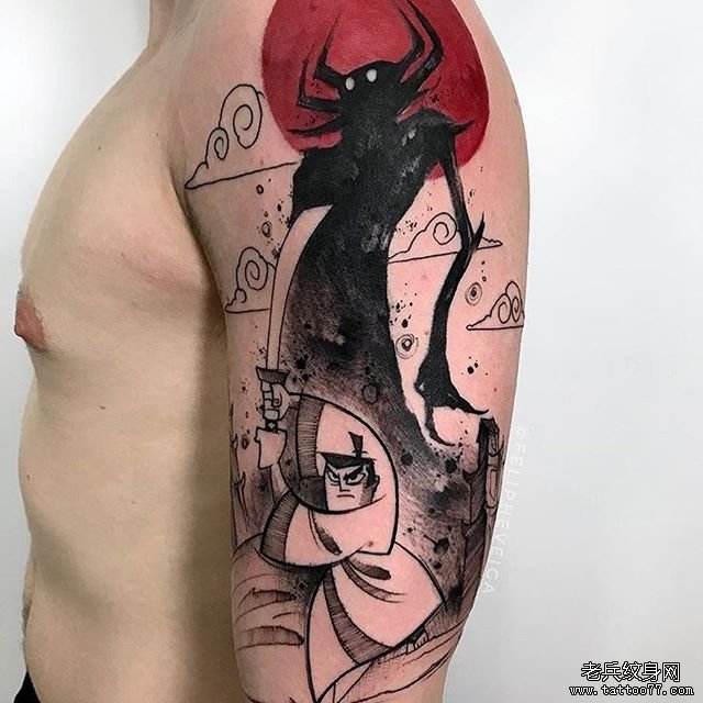 大臂抽象漫画风格纹身
