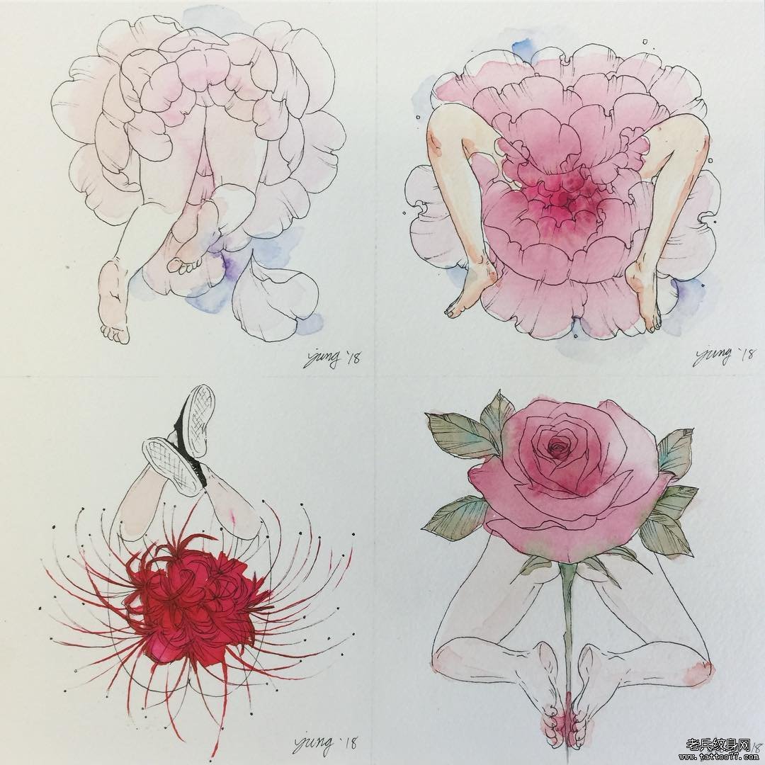 个性花卉纹身手稿