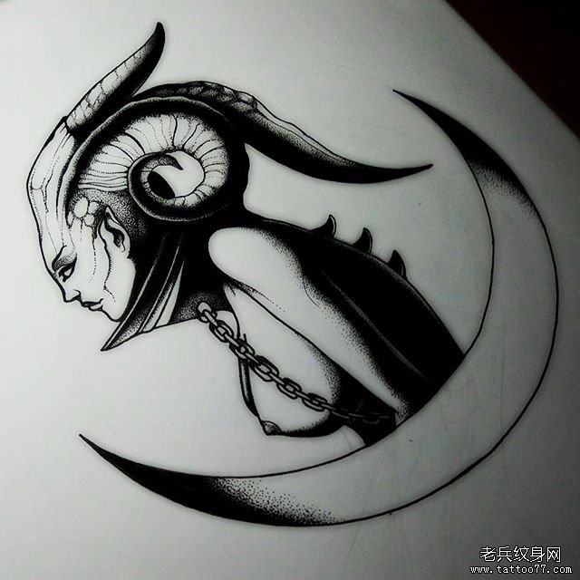 鬼怪月亮纹身图案