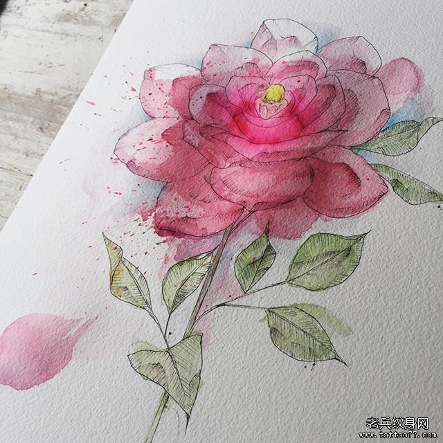 色彩花卉手稿纹身图案