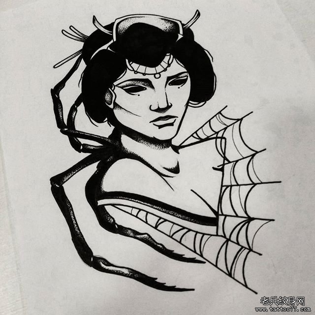 人物蜘蛛网纹身图案