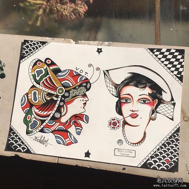 oldschool女郎纹身手稿