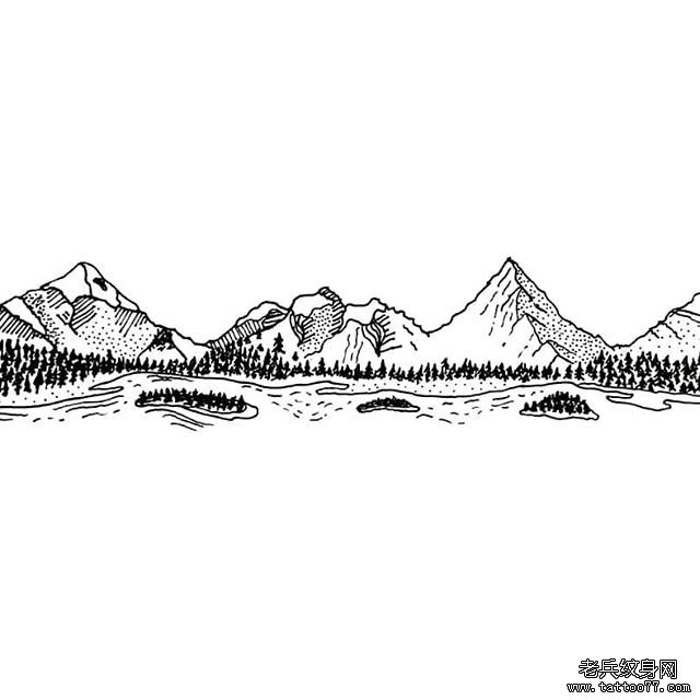 山川风景纹身手稿
